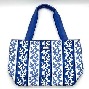 Jim Thompson Blue White Coral Print Tote Shoulder Bag